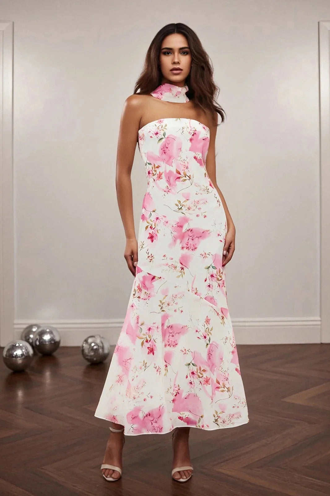 Printed Strapless Backless Bodycon Slim Maxi Dress