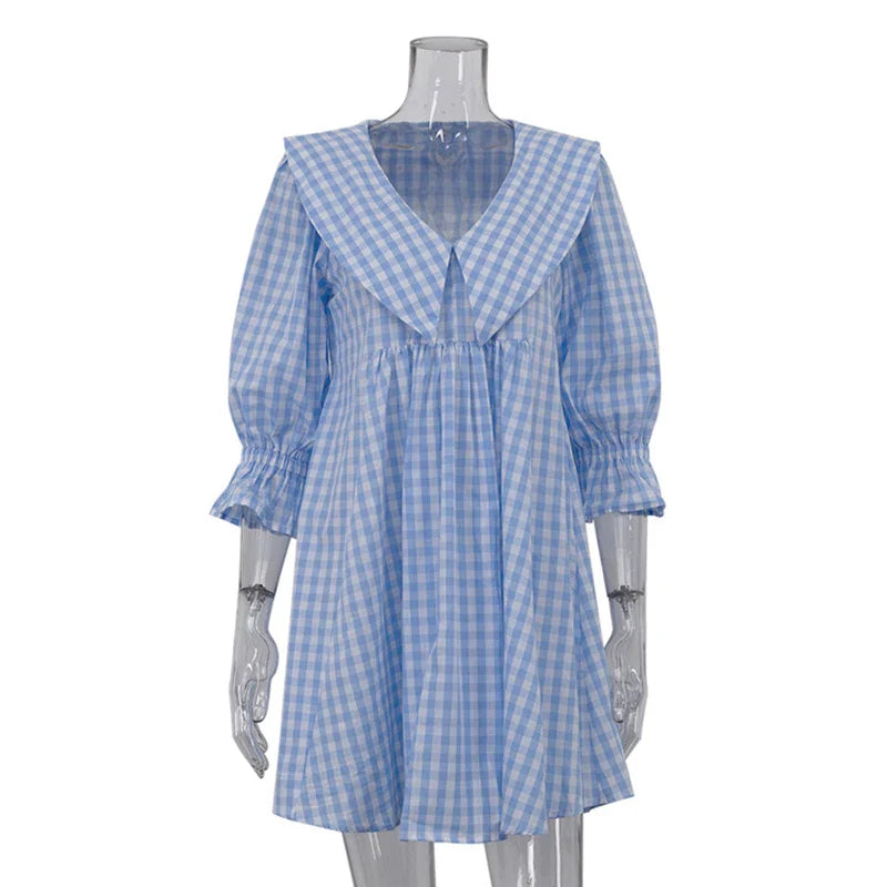 Printed A-Line Loose Flare Sleeve Mini Dress
