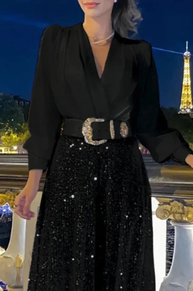 Elegant Loose V Neck Maxi Dress