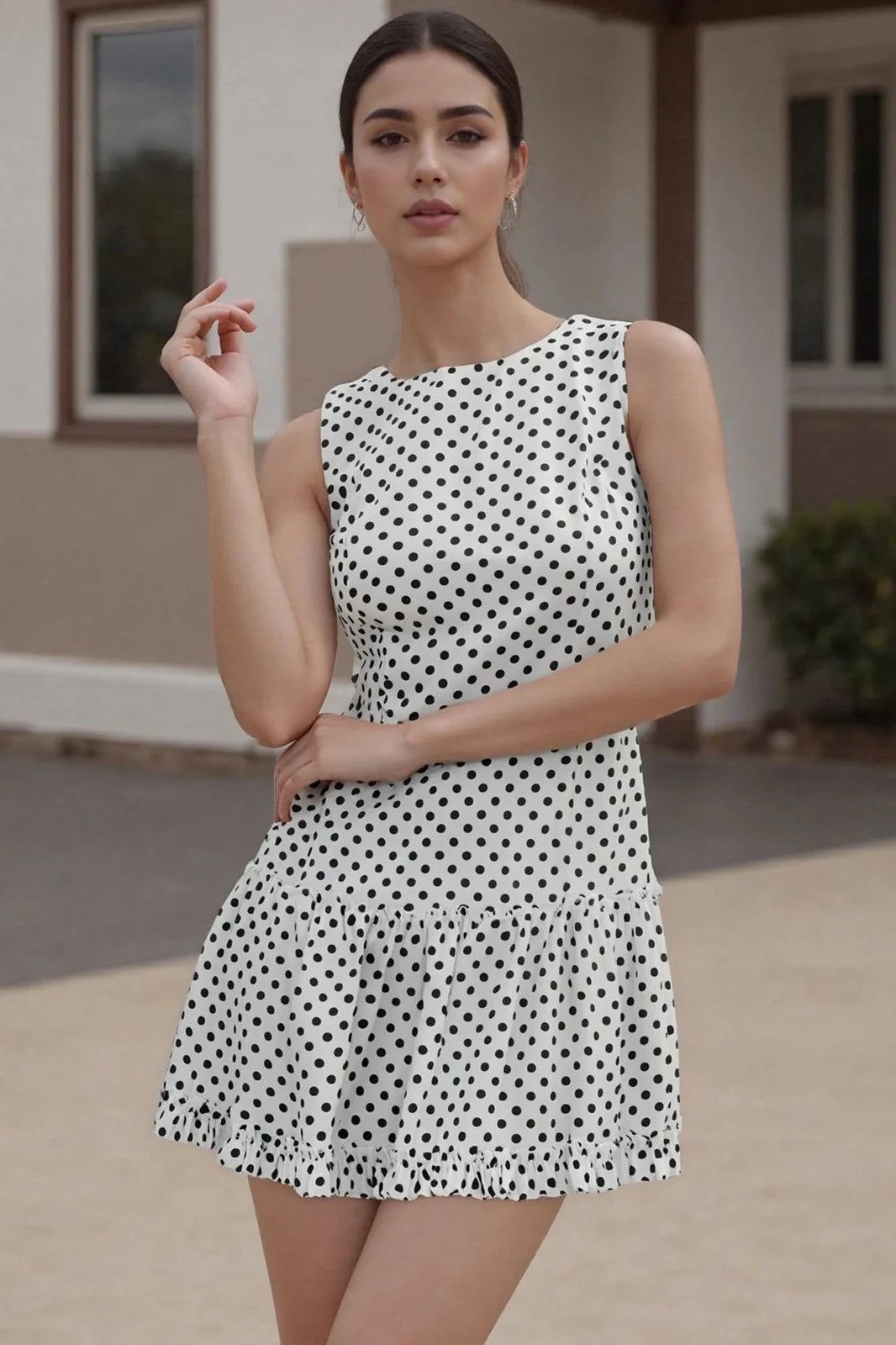 Plaid Printed Round Neck Sleeveless Mini Dress