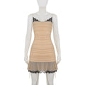 Lace Spaghetti Strap Slim Pleated Mini Dress