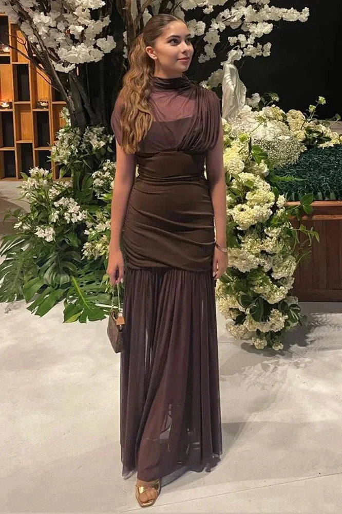 Sleeveless See-Through Patchwork Pleated Maxi Dress