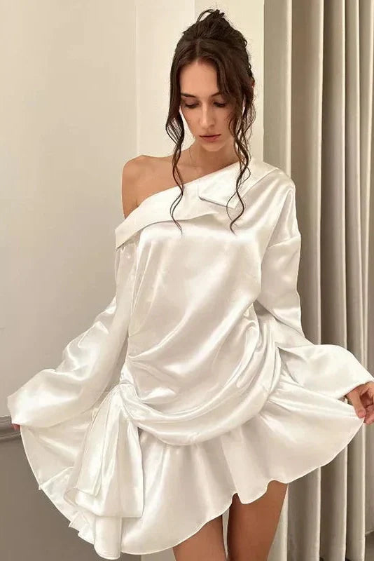 Elegant Backless Long Sleeve High Waist Irregular Mini Dress
