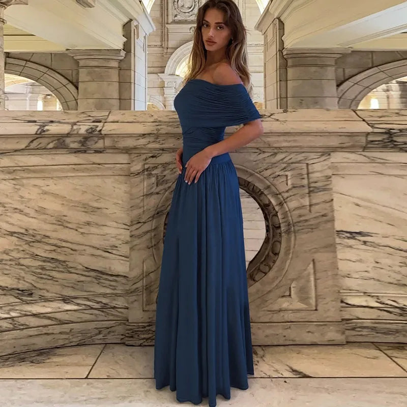 Off Shoulder Patchwork Sleeveless Slit Slim Maxi Dress