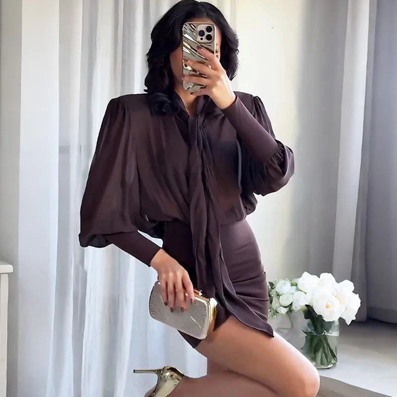 V Neck Backless Lace Up Patchwork Mini Dress
