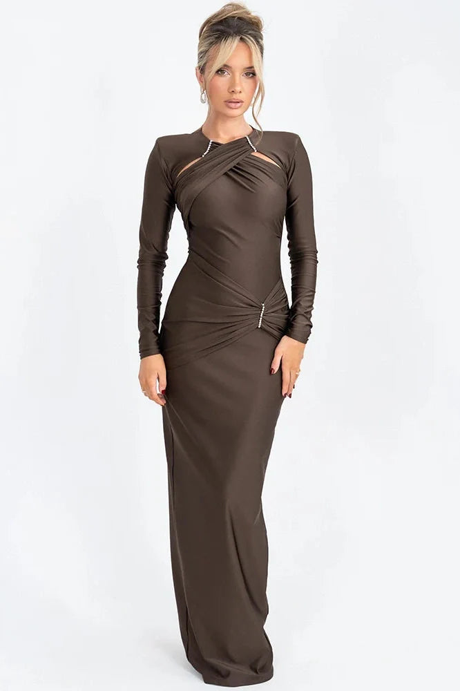 Hollow Out Long Sleeve Bodycon Maxi Dress