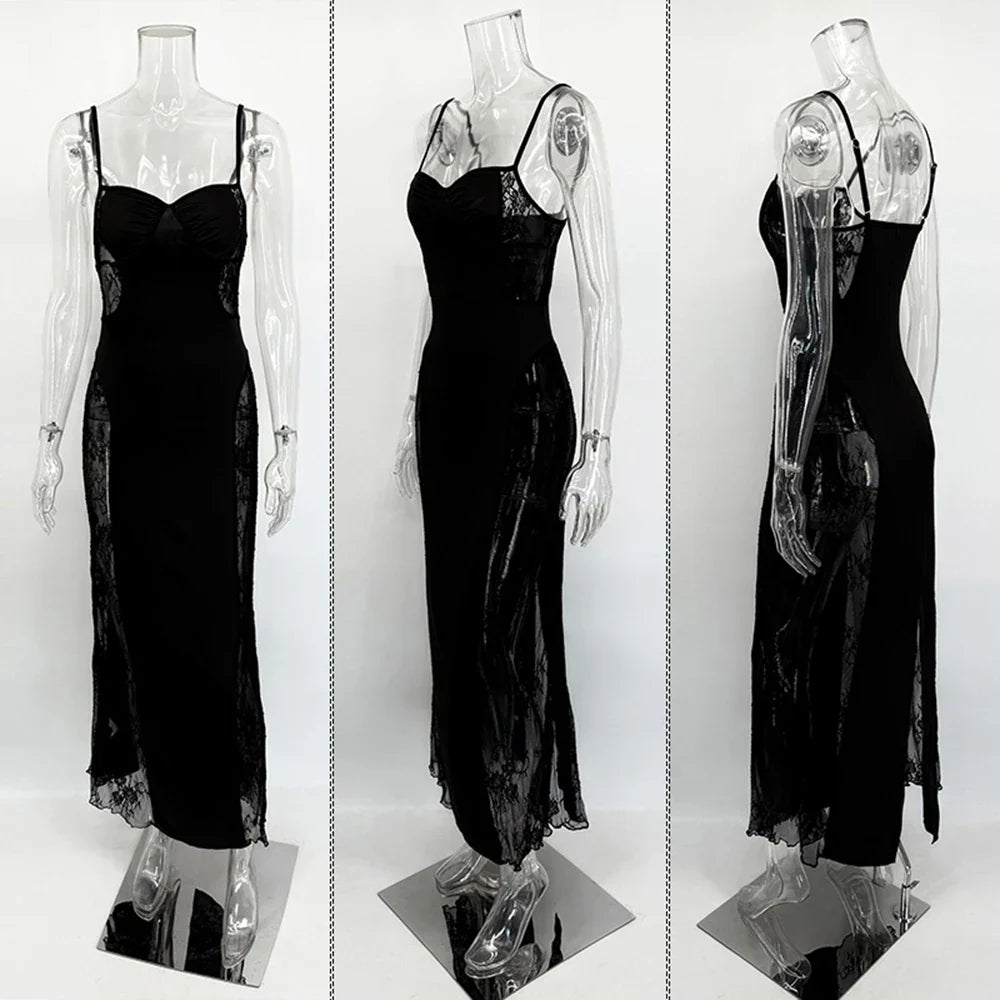 Lace See Through Patchwork Backless Maxi Dress