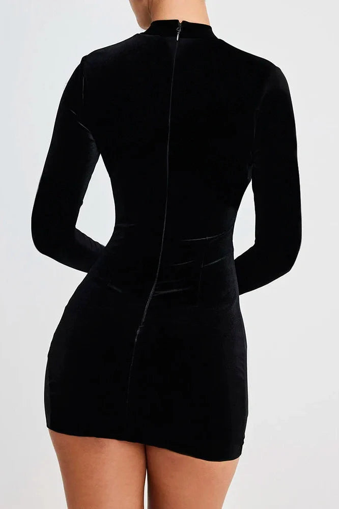 Long Sleeve Zipper Patchwork Bodycon Mini Dress