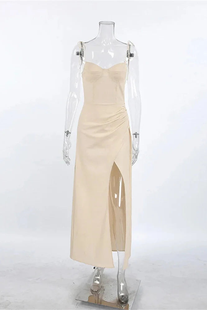 Lace-Up Split Backless Maxi Dress