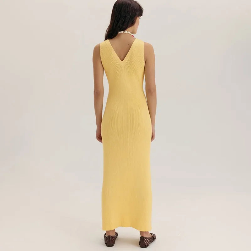 Elegant V-Neck Sleeveless Patchwork Maxi Dress