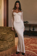 Lace Long Sleeve Square Collar Backless Maxi Dress