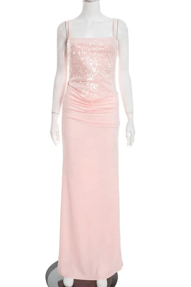 Spaghetti Strap Sleeveless Backless Bodycon Maxi Dress