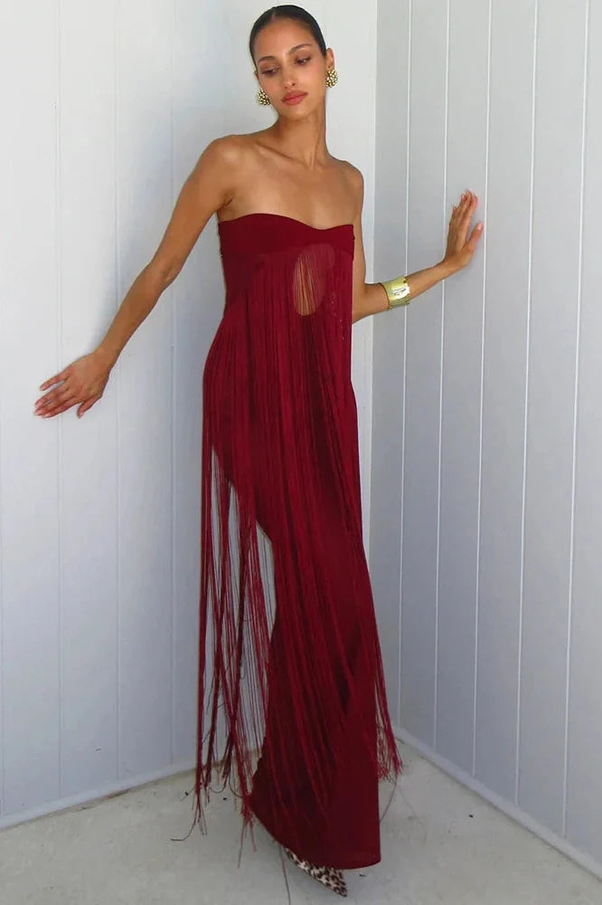 Hollow Out Backless Off-Shoulder Strapless Sleeveless Bodycon Maxi Dress