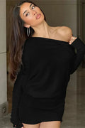One-Shoulder Patchwork Slim Long Sleeve High Waist Mini Dress