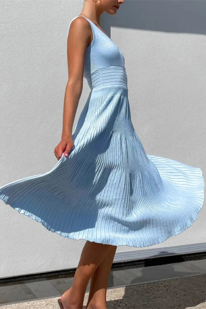 V-Neck Backless High Waist Midi Dress