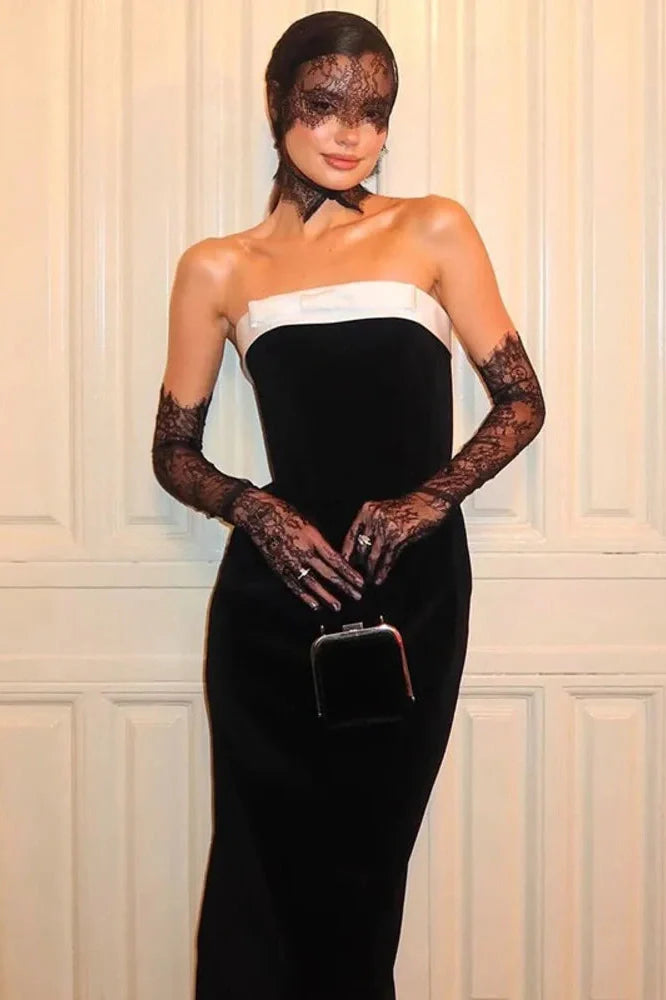 Off-Shoulder Strapless Backless Patchwork Maxi Dress
