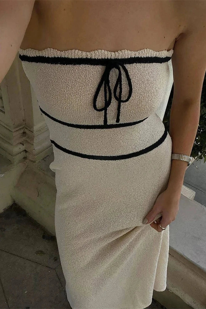 Patchwork Backless Slim High Waist Midi Dress