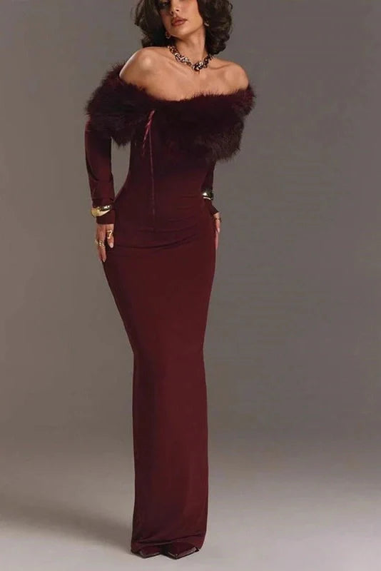 Off-Shoulder High Waist Slim Maxi Dress