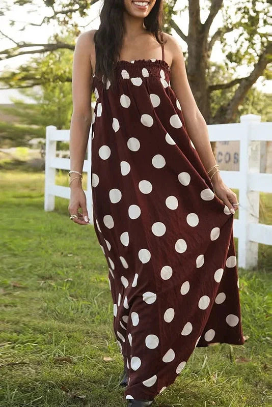 Backless Sleeveless Loose Pleated Printed Maxi Dress