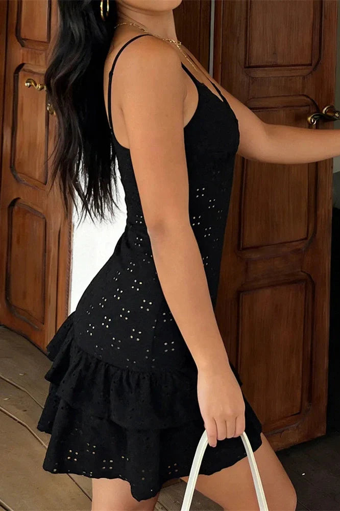 Hollow Out Lace Backless Mini Dress