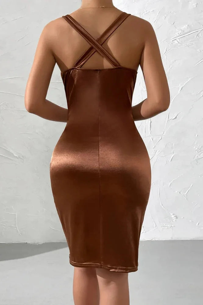 Deep V Neck Sleeveless Backless Bodycon Mini Dress