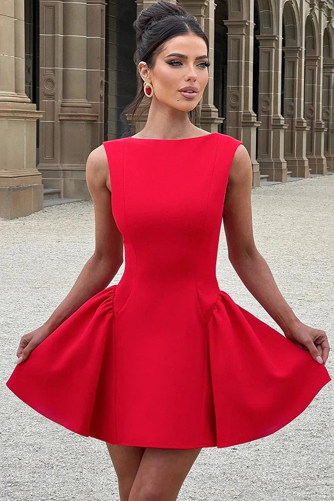 Backless High Waist O-Neck A-line Mini Dress
