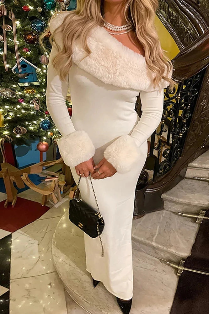 Backless Long Sleeve One Shoulder High Split Maxi Dress