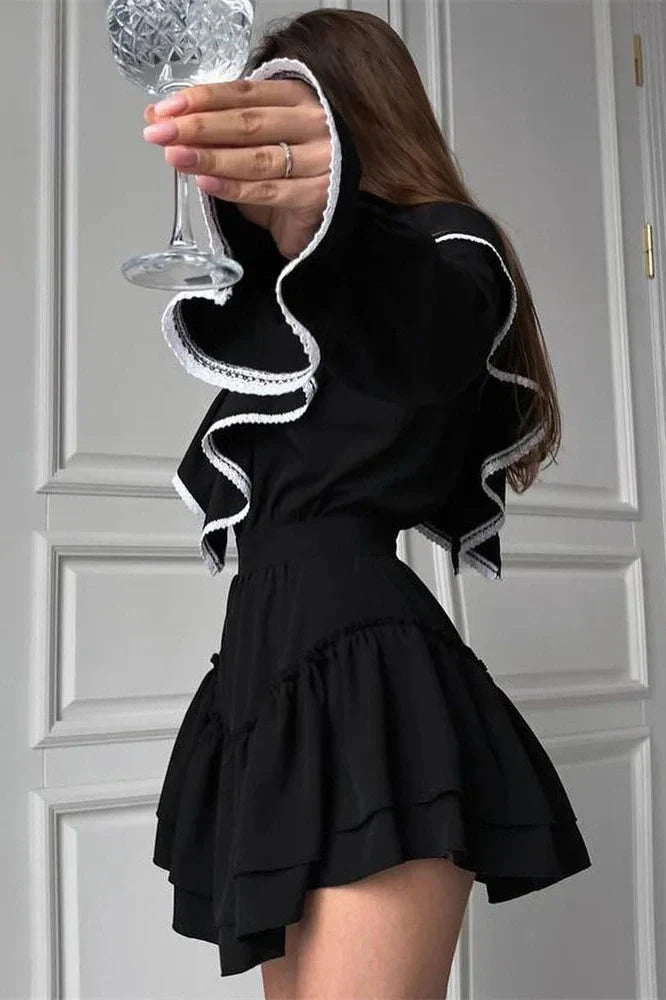 Patchwork Slim Long Sleeve Mini Dress