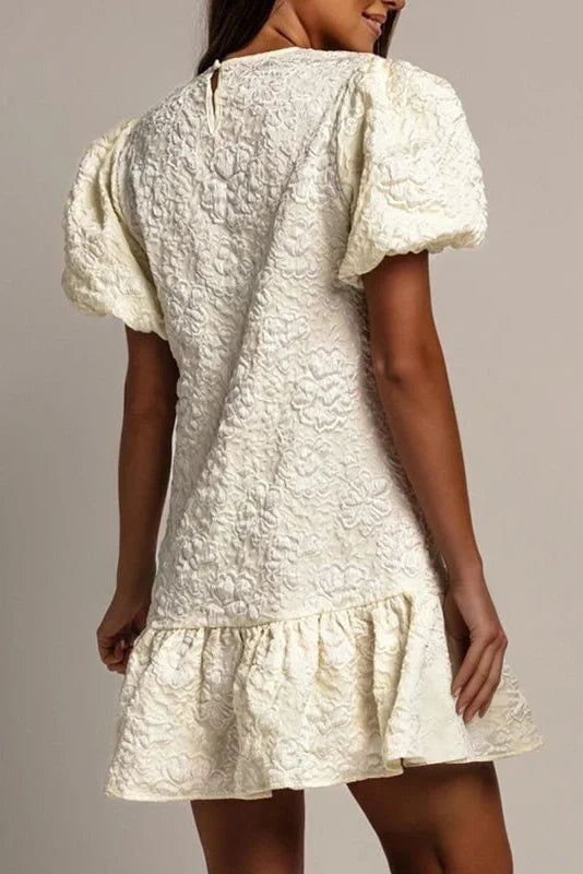 Pleated Loose O-Neck Short Sleeve High Waist Mini Dress