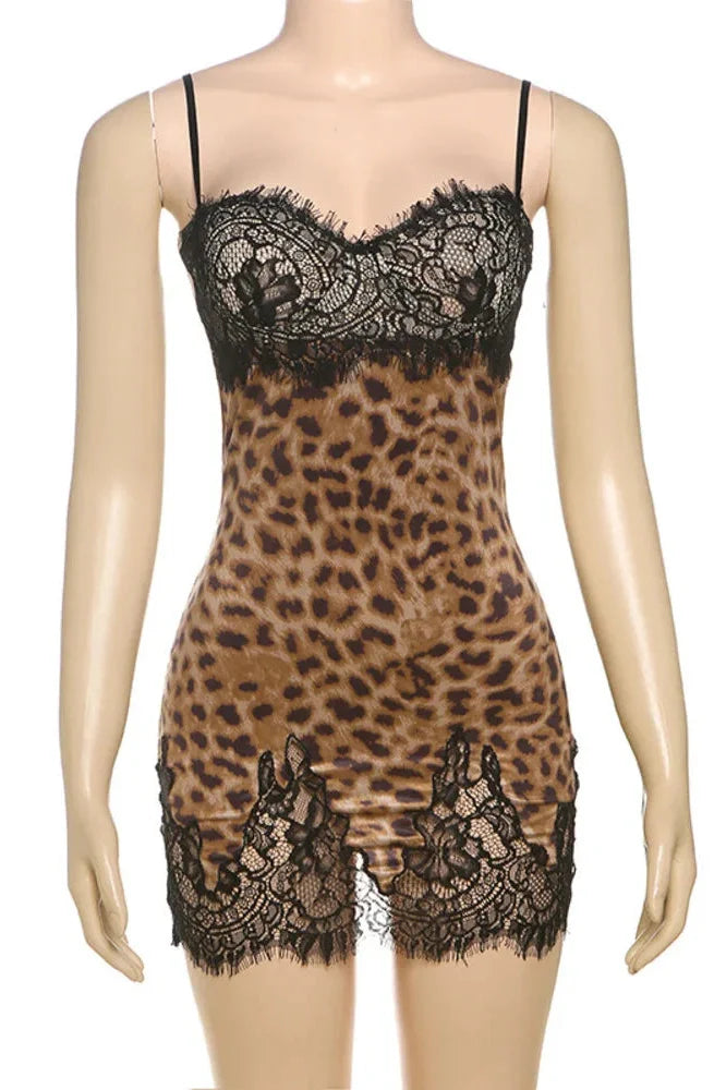 Lace Printed Patchwork Sleeveless Backless Mini Dress
