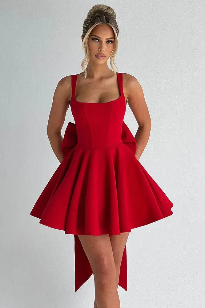 Backless Spaghetti Strap Sleeveless High Waist A-Line Mini Dress
