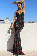 Elegant Backless Print Sleeveless High Waist Maxi Dress