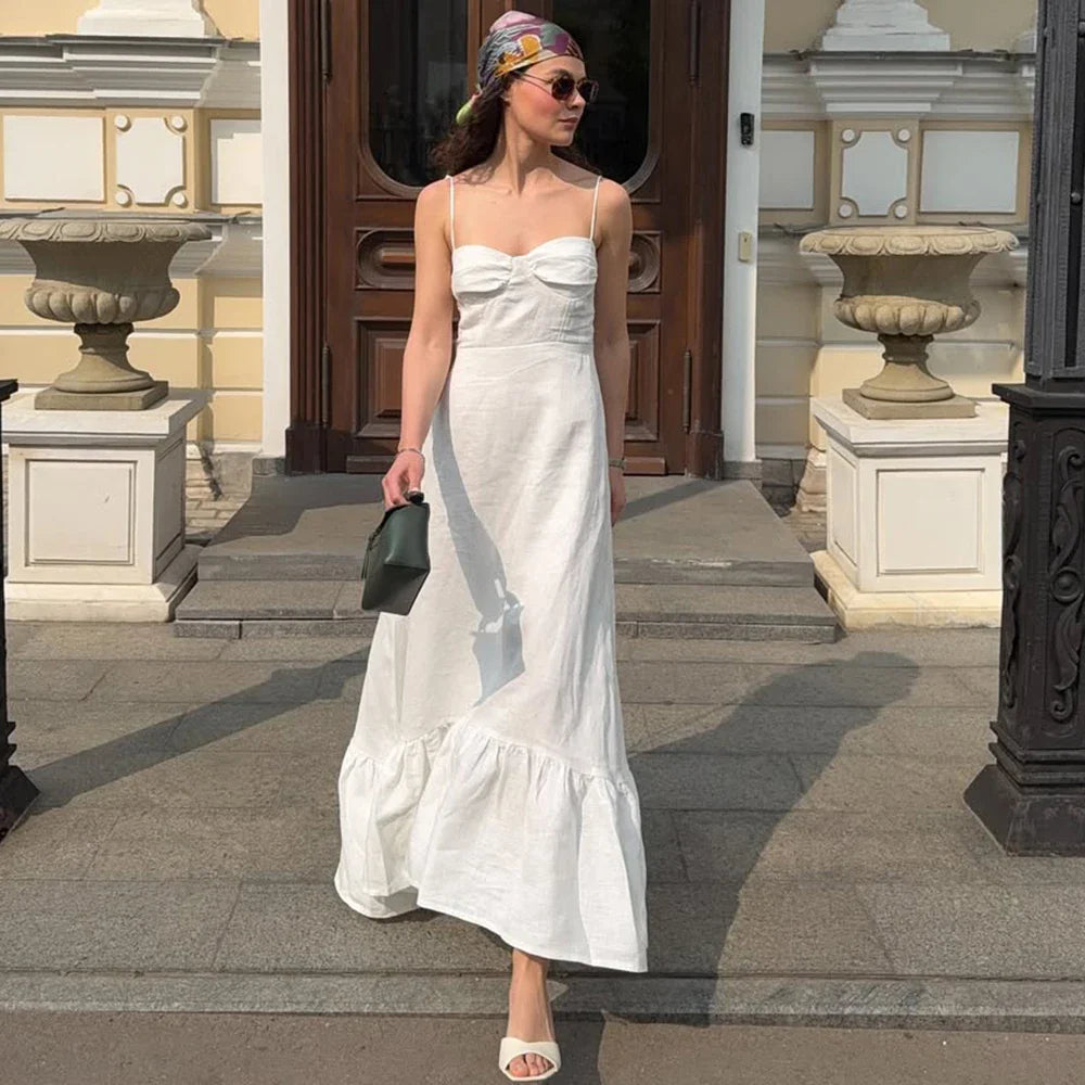 Pleated Sleeveless Zipper Maxi Dress