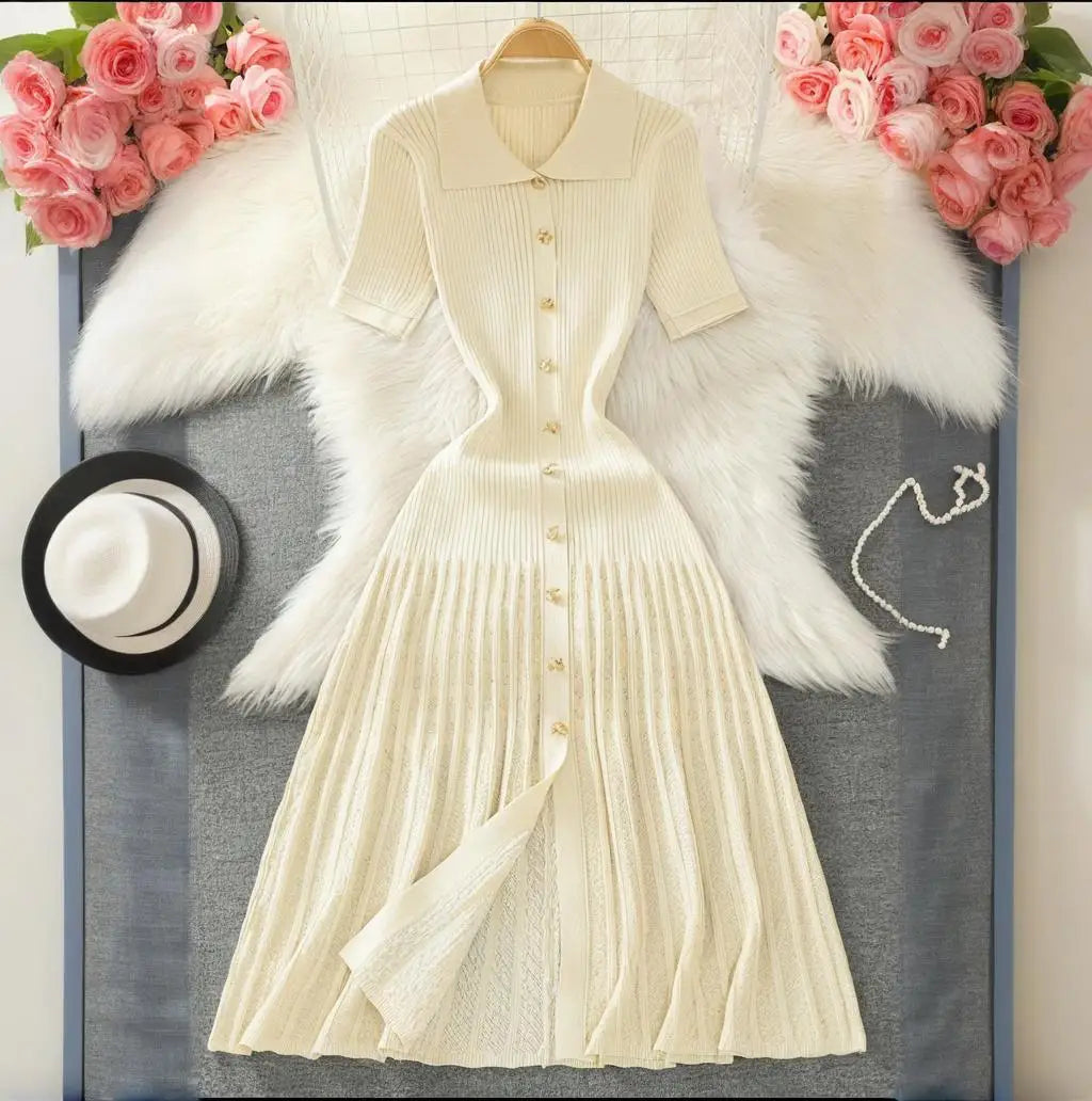 Knitted Short Sleeve Slim High Waist Midi Dress