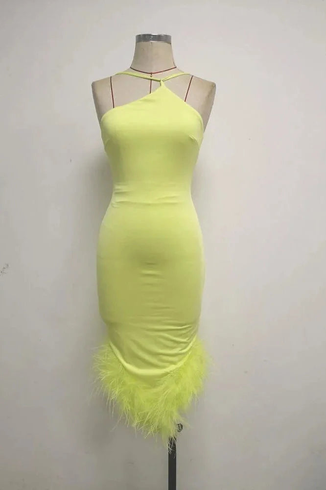 Elegant Spaghetti Strap Backless Bodycon Midi Dress