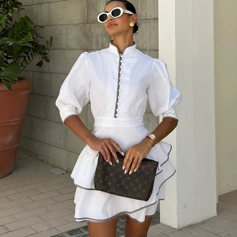Elegant Ruffle A-Line High Waisted Mini Dress