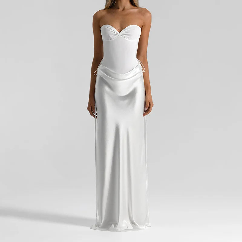 Strapless Lace Up Sleeveless Bodycon Maxi Dress