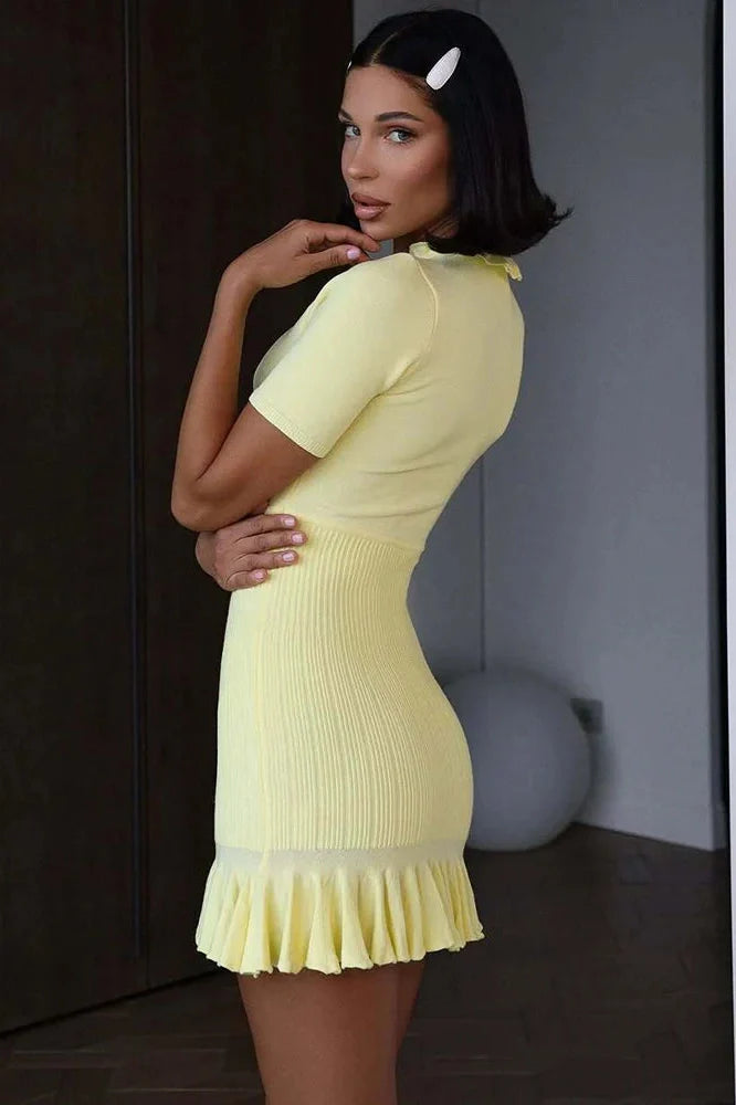 Hollow Out Short Sleeve Slim High Waist Mini Dress