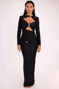 Elegant Hollow Out Long Sleeve Maxi Dress