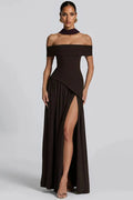 Off-Shoulder Backless Strapless Sleeveless Pleated High Split Maxi Dress