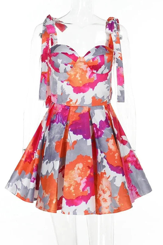 Printed High Waisted Sleeveless Loose A-Line Mini Dress