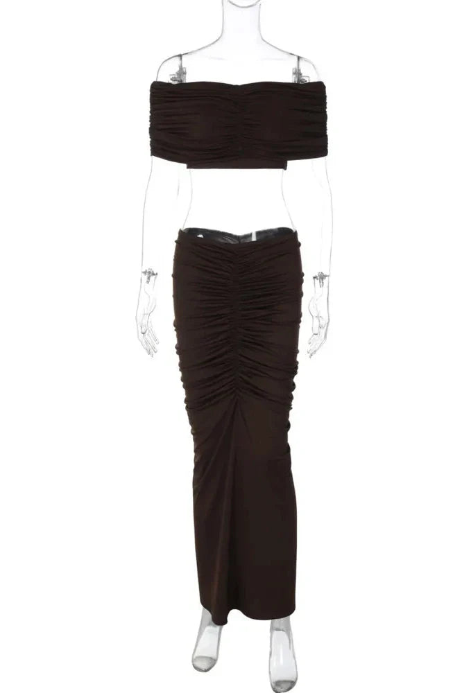 Two Pieces Off-Shoulder Slim Fit Crop Top Maxi Dress