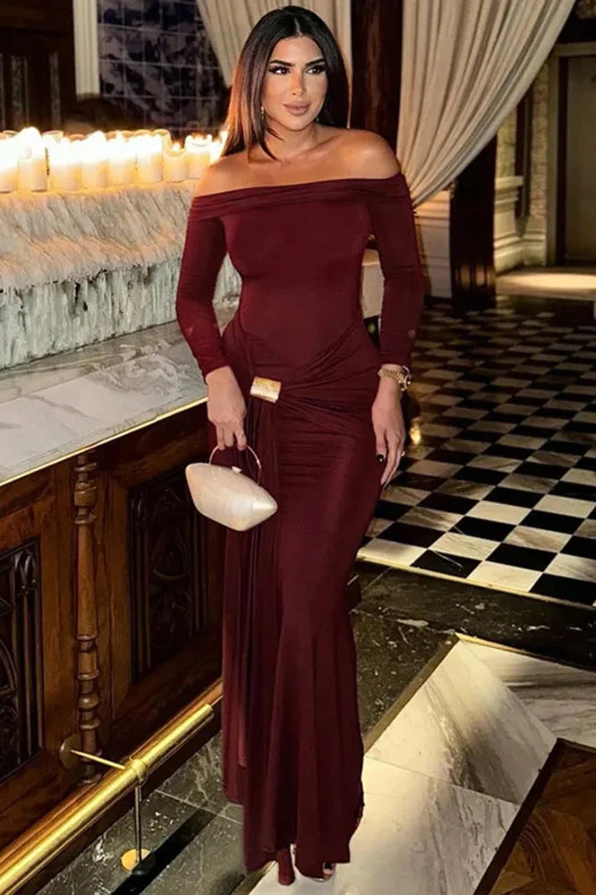 Off-shoulder Strapless Long Sleeve Backless Maxi Dress