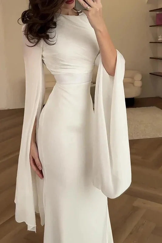 Elegant Flare Sleeve Bodycon Slim O Neck Maxi Dress