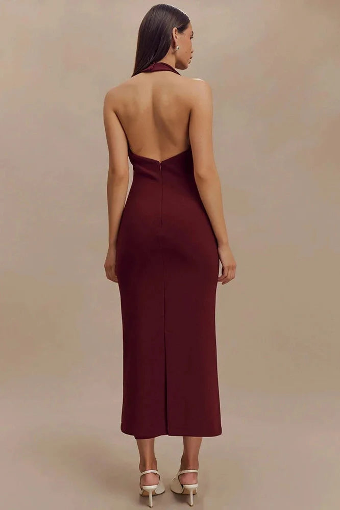 Deep V Neck Sleeveless Backless Bodycon Maxi Dress