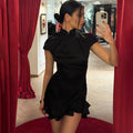 Elegant Patchwork Short Sleeve Mini Dress