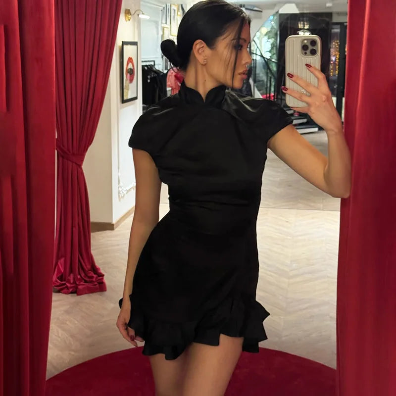 Elegant Patchwork Short Sleeve Mini Dress