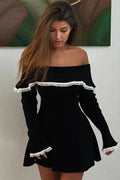 Off-Shoulder Lace Patchwork Slim Backless Mini Dress