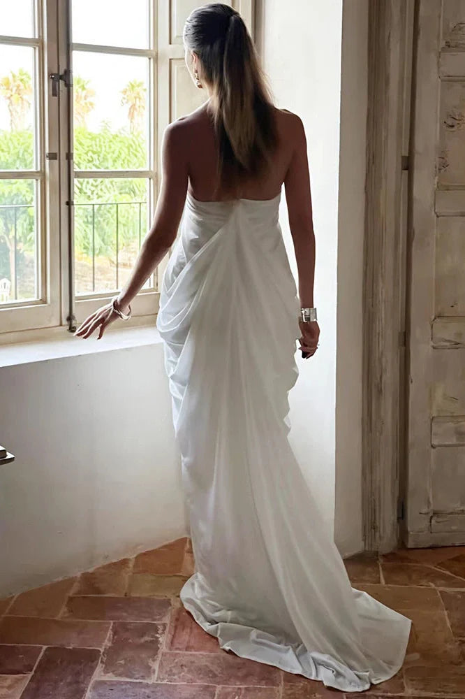 Elegant Backless V Neck Sleeveless Pleated Maxi Dress