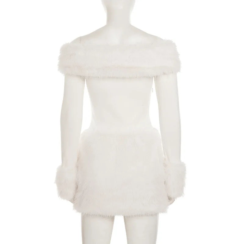 Patchwork One-Shoulder Long Sleeve High Waist Mini Dress